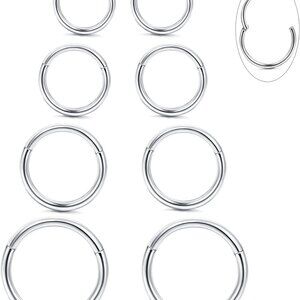 8pcs Titanium Nose Hoop Rings 16G Slim Hinged Clicker Jewelry Multiple Sizes